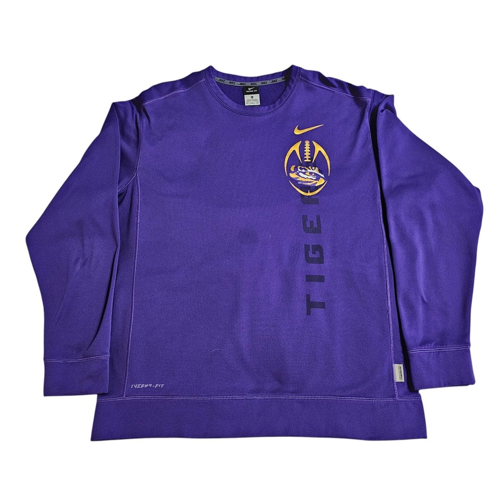 LSU Tigers Sweatshirt‎ XL Purple Nike Therma-FIT Football Pullover NCAA